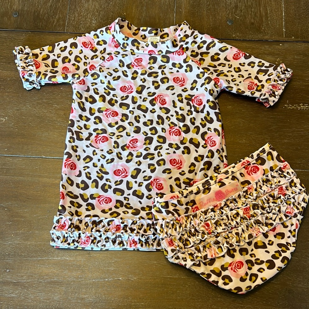 Ruffle Butts 2-Piece Leopard/Roses Swimsuit